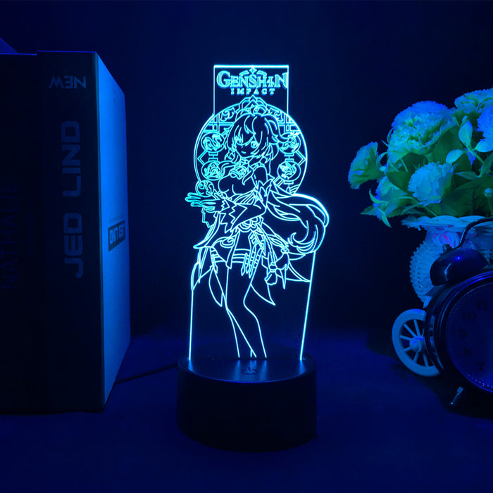 Ganyu Gesnhin Impact Night Light: cyan blue, black anime-style female character with Genshin Impact logo, anime, decorative