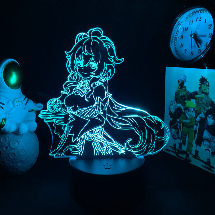 Ganyu Gesnhin Impact Night Light: cyan blue, black anime-style female character with Genshin Impact logo, anime, decorative