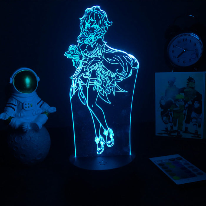 Ganyu Gesnhin Impact Night Light: cyan blue, black anime-style female character with Genshin Impact logo, anime, decorative