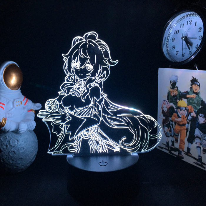 Ganyu Gesnhin Impact Night Light: cyan blue, black anime-style female character with Genshin Impact logo, anime, decorative