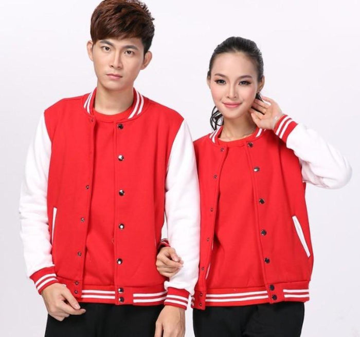 Gender-Neutral Baseball Coat: light gray, black varsity-style jacket, minimal sporty varsity style