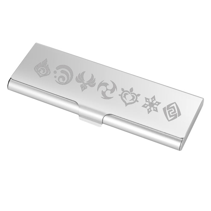 Genshin Impact Aluminum Pencil Case: black, white rectangular hinged case or box, minimal style