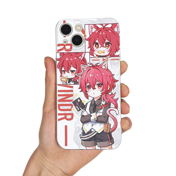 Genshin Impact Animal Ear Phone Cases: clear/transparent, white anime-style blond fox-eared character holding a small animal