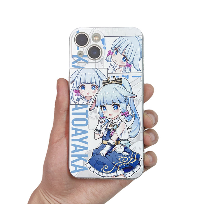 Genshin Impact Animal Ear Phone Cases: clear/transparent, white anime-style blond fox-eared character holding a small animal
