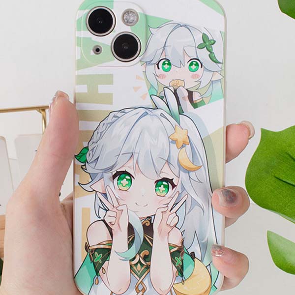 Genshin Impact Archon Phone Cases: white, mint green anime-style girl character, kawaii anime cartoon style