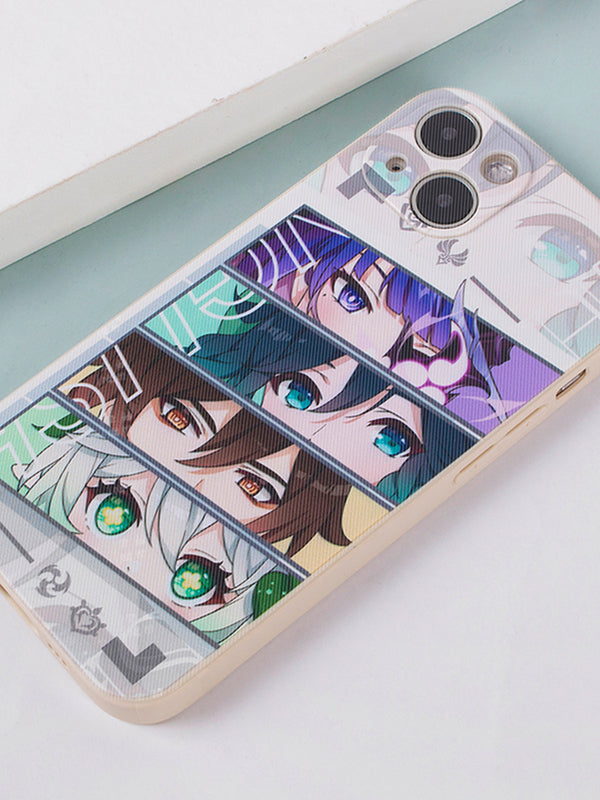 Genshin Impact Archons Phone Case: white, light gray anime-style characters, anime/cartoon graphic style