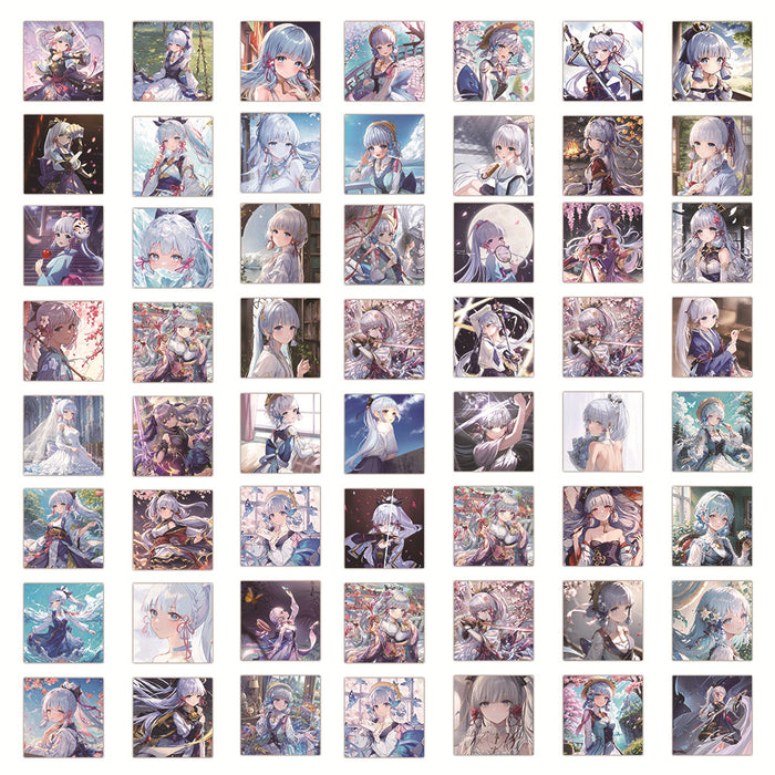 Genshin Impact Ayaka Stickers, Customize Anywhere: white, silver anime-style silver/white-haired female character, anime, fan