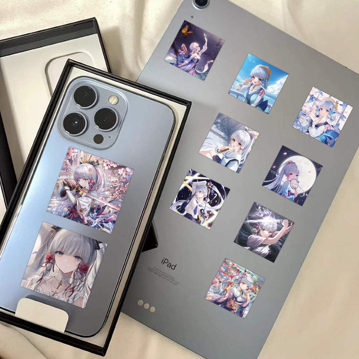 Genshin Impact Ayaka Stickers, Customize Anywhere: white, silver anime-style silver/white-haired female character, anime, fan