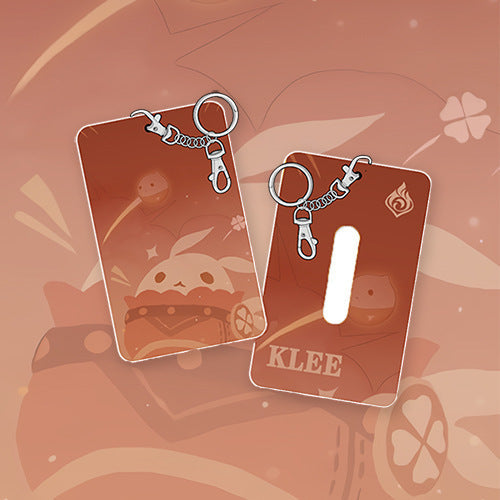 Genshin Impact Badge Holder, Practical Gift: dark teal, orange maple leaf theme, stylized cartoon/anime-inspired style