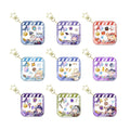 Genshin Impact Character Keychains: Collect Them All!: blue, purple anime-style characters with assorted themed icons, cartoo