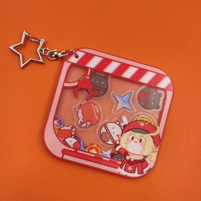 Genshin Impact Character Keychains: Collect Them All!: blue, purple anime-style characters with assorted themed icons, cartoo
