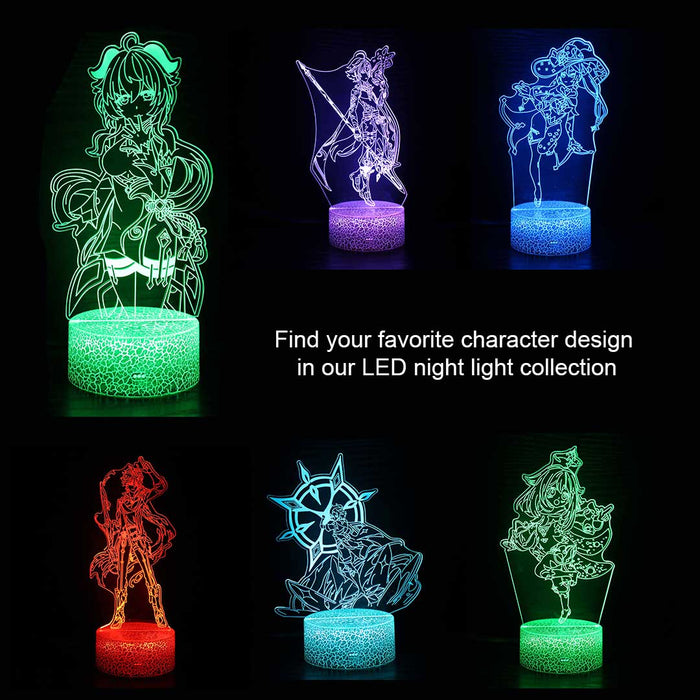 Genshin Impact Character Night Light: neon green, black stylized horned masked character, cartoon/anime-inspired style