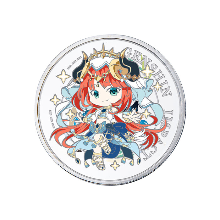 Genshin Impact Collectible Coins with Case: silver, white anime-style female character with animal-like ears, kawaii anime ca