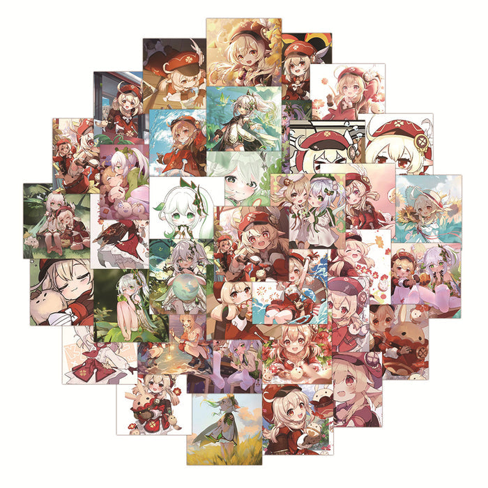 Genshin Impact Cute Waterproof Stickers: red, white anime-style girl characters, anime, kawaii, cartoon style