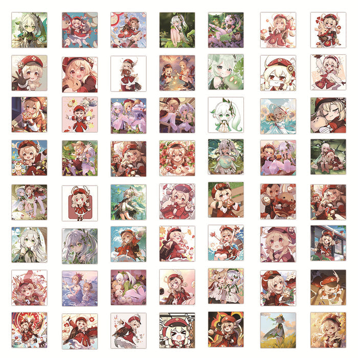 Genshin Impact Cute Waterproof Stickers: red, white anime-style girl characters, anime, kawaii, cartoon style