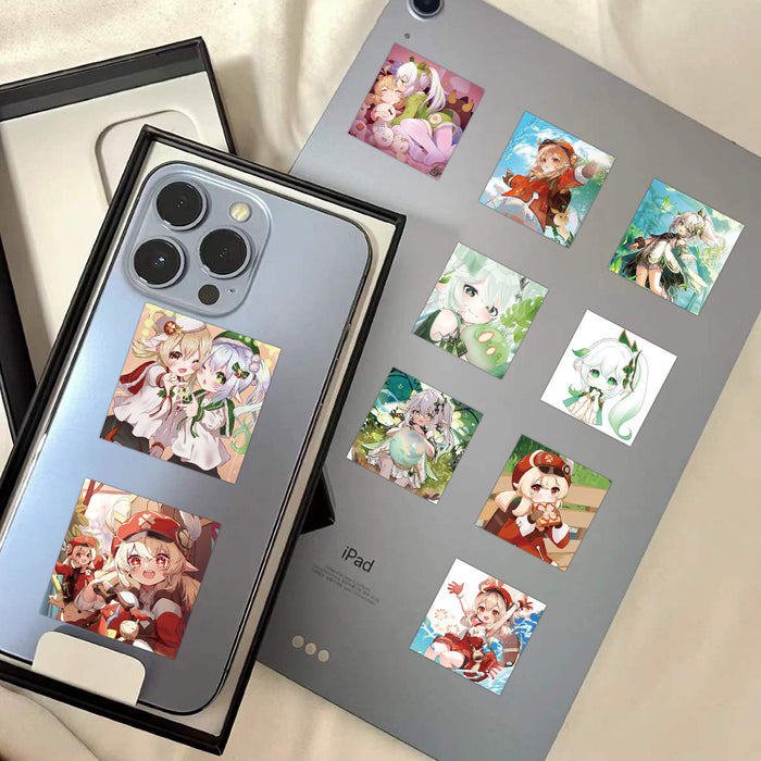 Genshin Impact Cute Waterproof Stickers: red, white anime-style girl characters, anime, kawaii, cartoon style