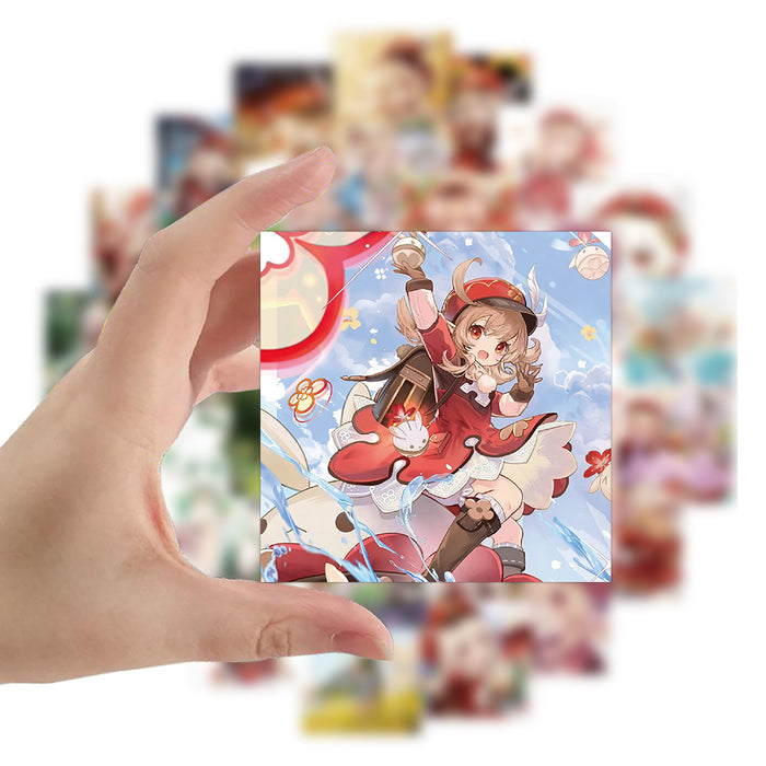 Genshin Impact Cute Waterproof Stickers: red, white anime-style girl characters, anime, kawaii, cartoon style