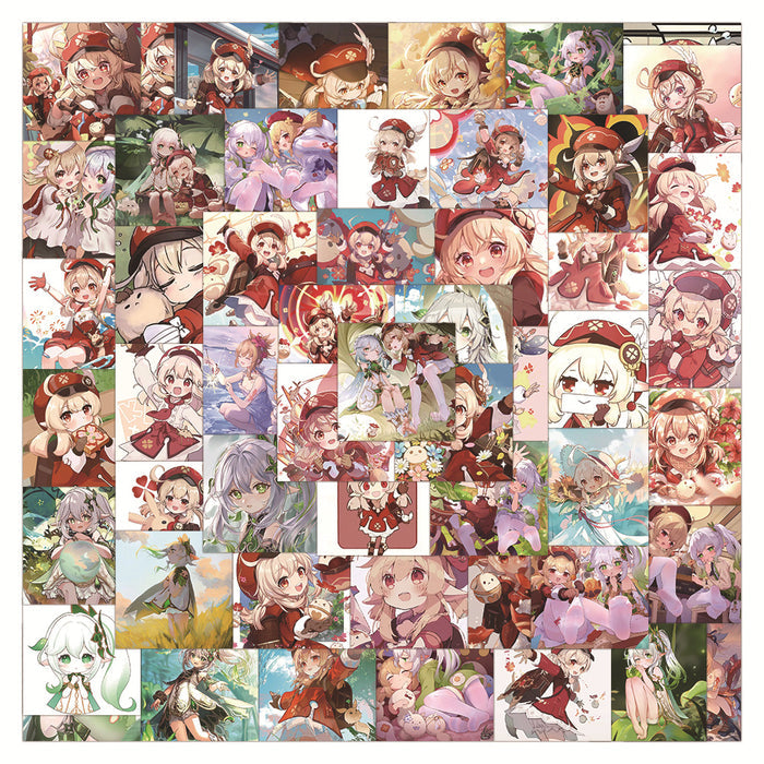 Genshin Impact Cute Waterproof Stickers: red, white anime-style girl characters, anime, kawaii, cartoon style