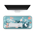 Genshin Impact Desk Mat: Personalized Gaming Workspace: teal, blue-green autumn maple leaves and deer landscape, cartoon, min