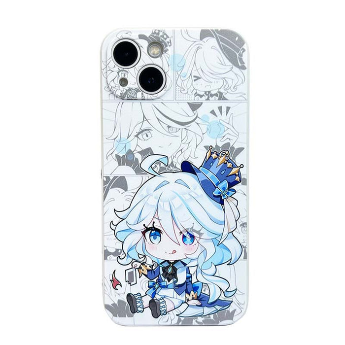 Genshin Impact Furina Phone Cases: clear/transparent, white anime-style blue-haired girl character, kawaii anime cartoon styl