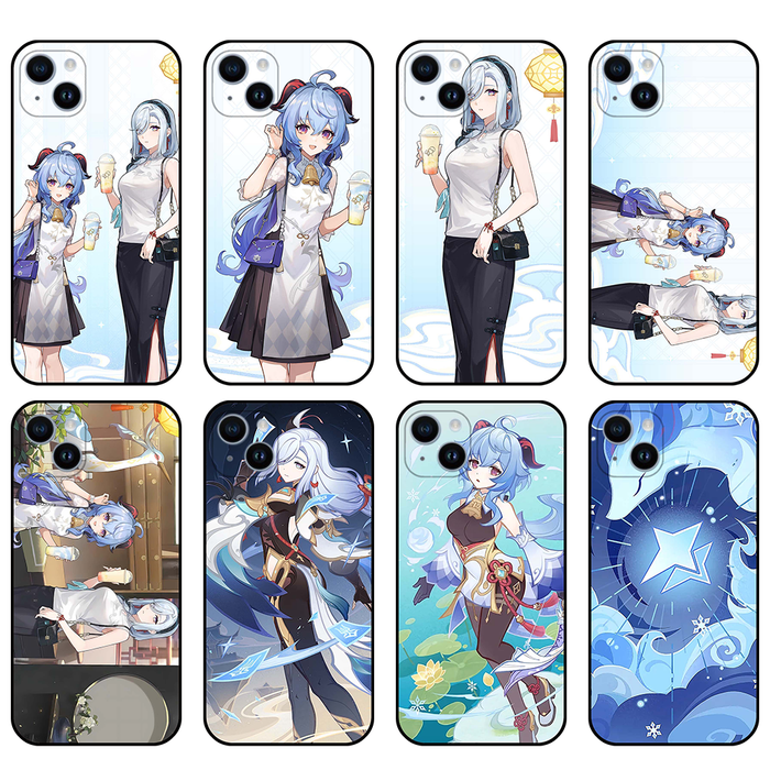 Genshin Impact Ganyu Shenhe Phone Case: white, light blue anime-style female characters, anime, cartoon style