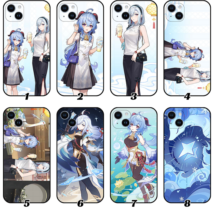 Genshin Impact Ganyu Shenhe Phone Case: white, light blue anime-style female characters, anime, cartoon style