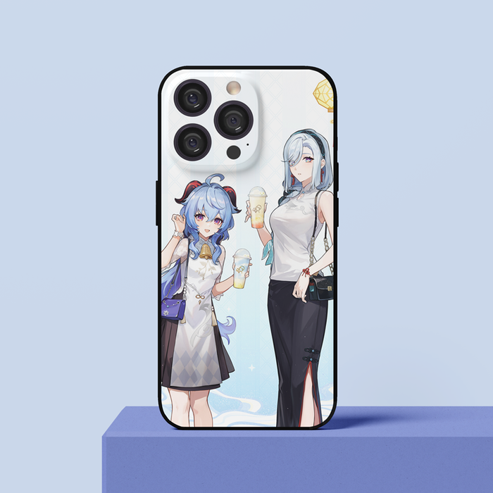 Genshin Impact Ganyu Shenhe Phone Case: white, light blue anime-style female characters, anime, cartoon style