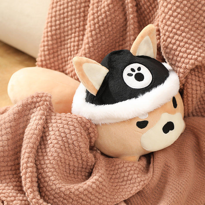 Genshin Impact Gorou Dog Plush: tan, black dog characters, kawaii cartoon style