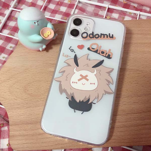 Genshin Impact Hilichurl Phone Cases: clear/transparent, beige cartoon horned fluffy creature, kawaii cartoon style