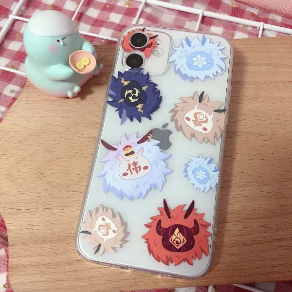 Genshin Impact Hilichurl Phone Cases: clear/transparent, beige cartoon horned fluffy creature, kawaii cartoon style