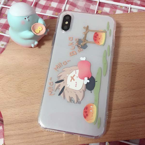 Genshin Impact Hilichurl Phone Cases: clear/transparent, beige cartoon horned fluffy creature, kawaii cartoon style