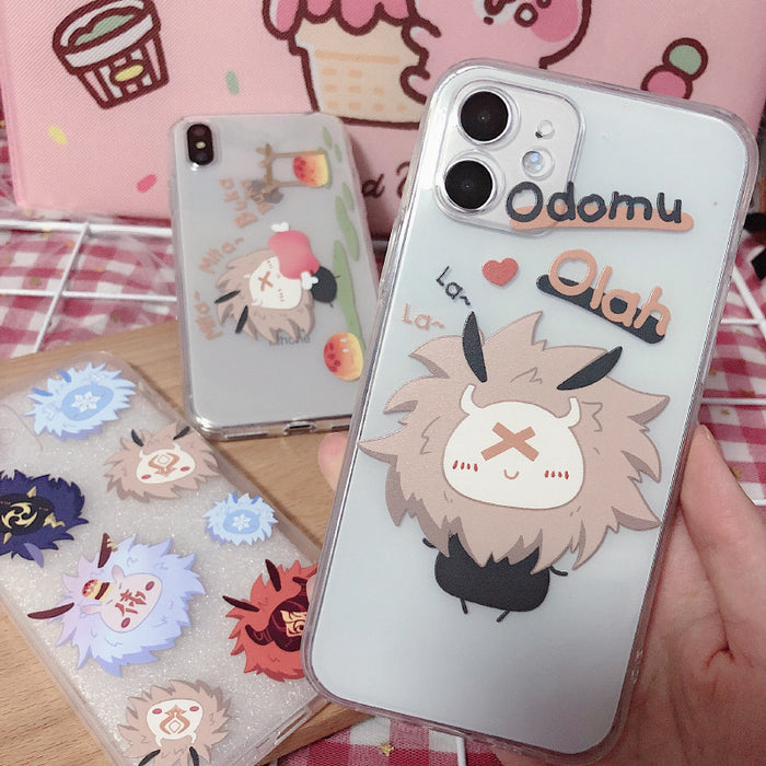 Genshin Impact Hilichurl Phone Cases: clear/transparent, beige cartoon horned fluffy creature, kawaii cartoon style