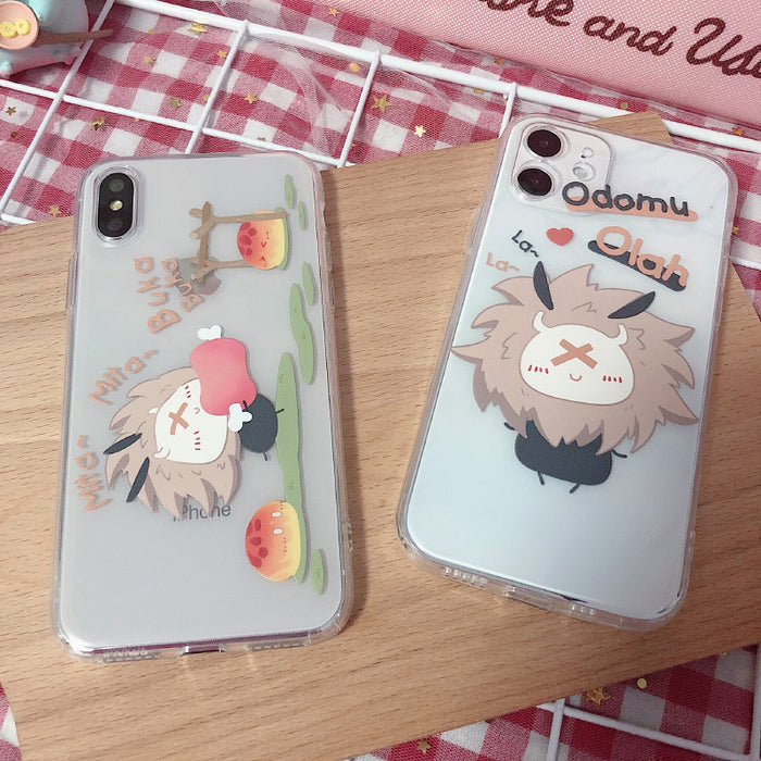 Genshin Impact Hilichurl Phone Cases: clear/transparent, beige cartoon horned fluffy creature, kawaii cartoon style