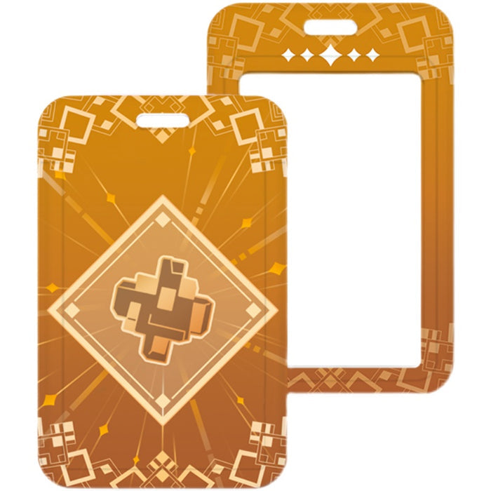 Genshin Impact Lanyard with Card Holder: orange, gold printed card holder or sleeve, geometric, game-inspired style