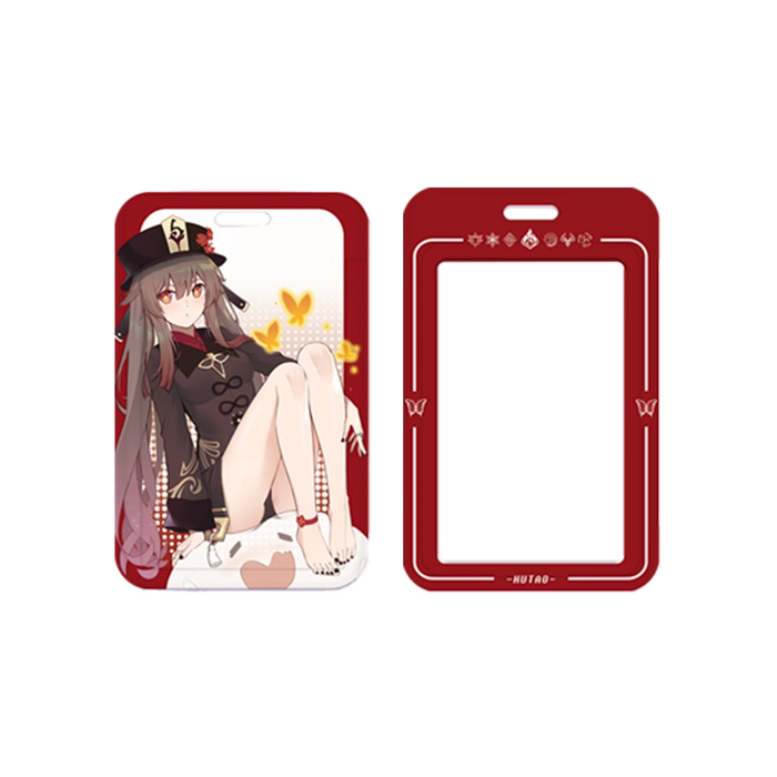 Genshin Impact Lanyard with Card Holder: orange, gold printed card holder or sleeve, geometric, game-inspired style