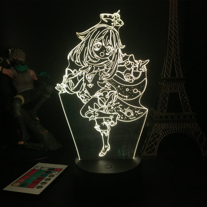 Genshin Impact LED Light with Remote: blue, black anime-style female character, anime, line-art style
