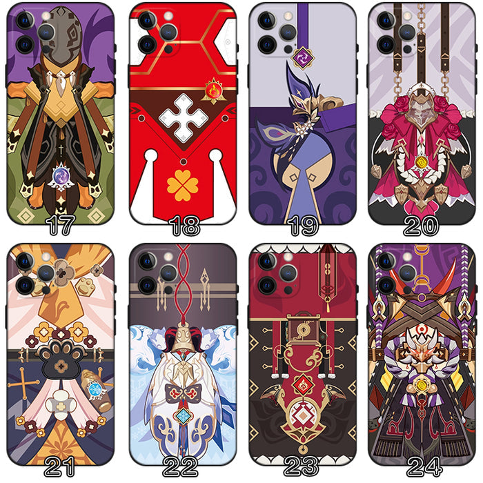Genshin Impact Phone Cases, Multiple Designs: green, teal ornate fantasy-inspired character/costume motifs, ornate fantasy ca