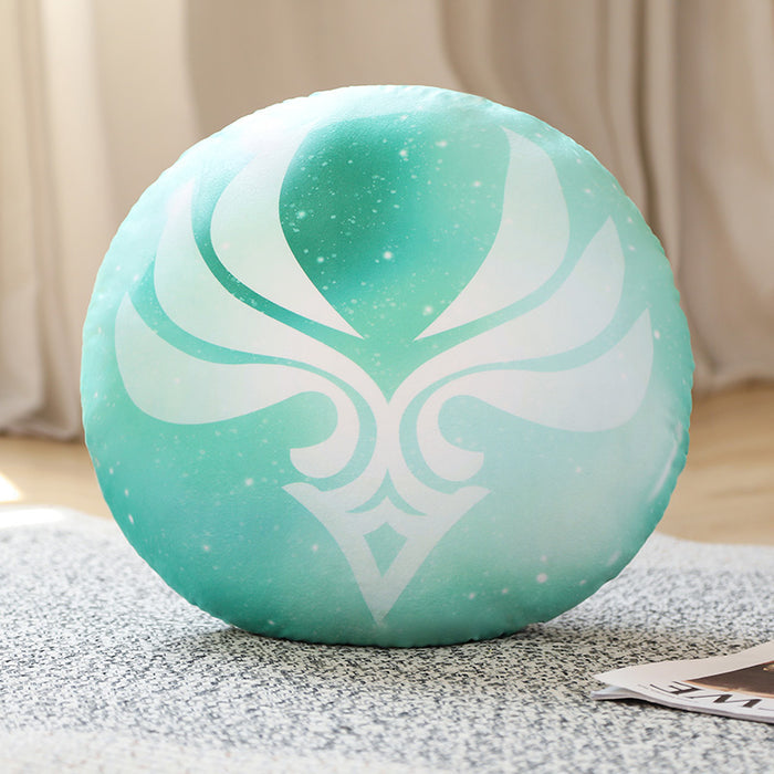 Genshin Impact Plush Cushion with Elements: mint green, turquoise round decorative cushion/pillow, minimal decorative style