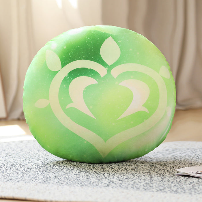 Genshin Impact Plush Cushion with Elements: mint green, turquoise round decorative cushion/pillow, minimal decorative style