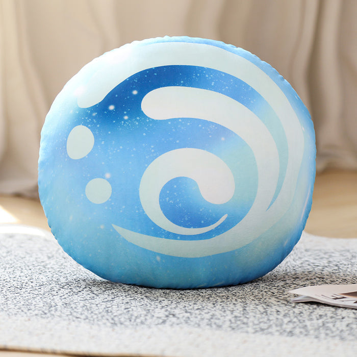 Genshin Impact Plush Cushion with Elements: mint green, turquoise round decorative cushion/pillow, minimal decorative style
