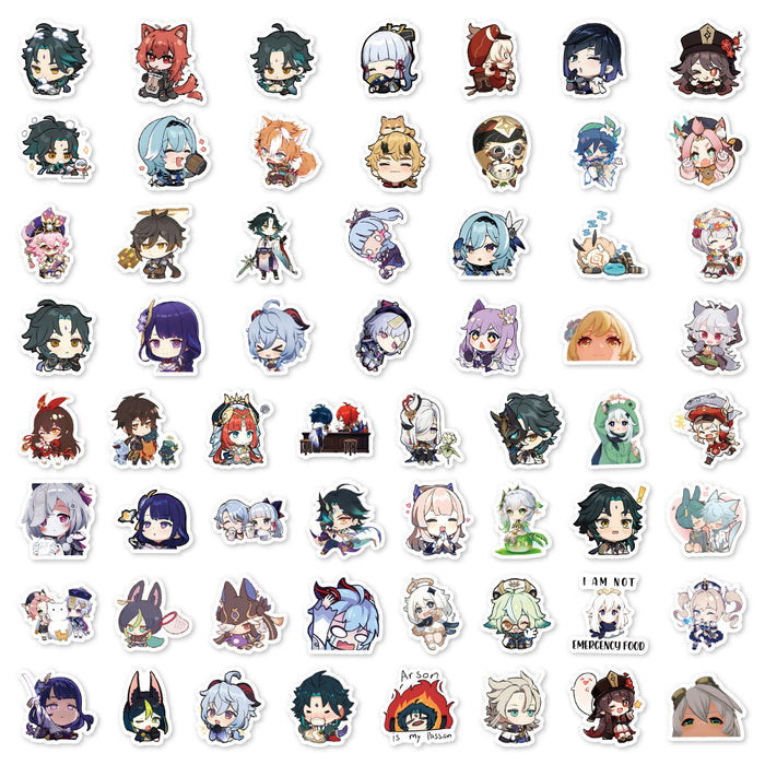 Genshin Impact PVC Stickers, Customizable!: multicolor, teal anime-style game characters, kawaii chibi cartoon style