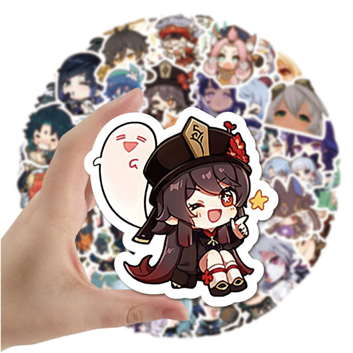 Genshin Impact PVC Stickers, Customizable!: multicolor, teal anime-style game characters, kawaii chibi cartoon style