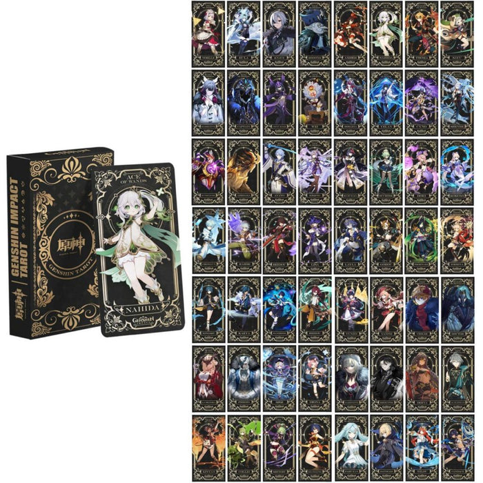 Genshin Impact Tarot Card Set: black, gold Genshin Impact characters, anime fantasy, ornate style