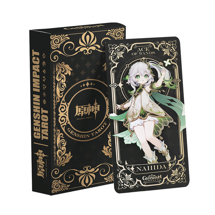 Genshin Impact Tarot Card Set: black, gold Genshin Impact characters, anime fantasy, ornate style