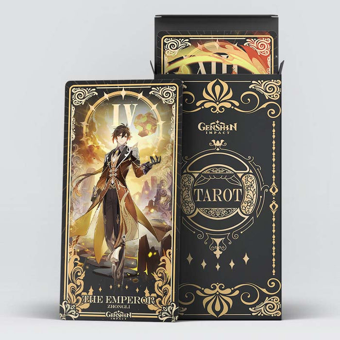 Genshin Impact Tarot Card Set: black, gold Genshin Impact character Yae Miko, ornate fantasy anime/cartoon style