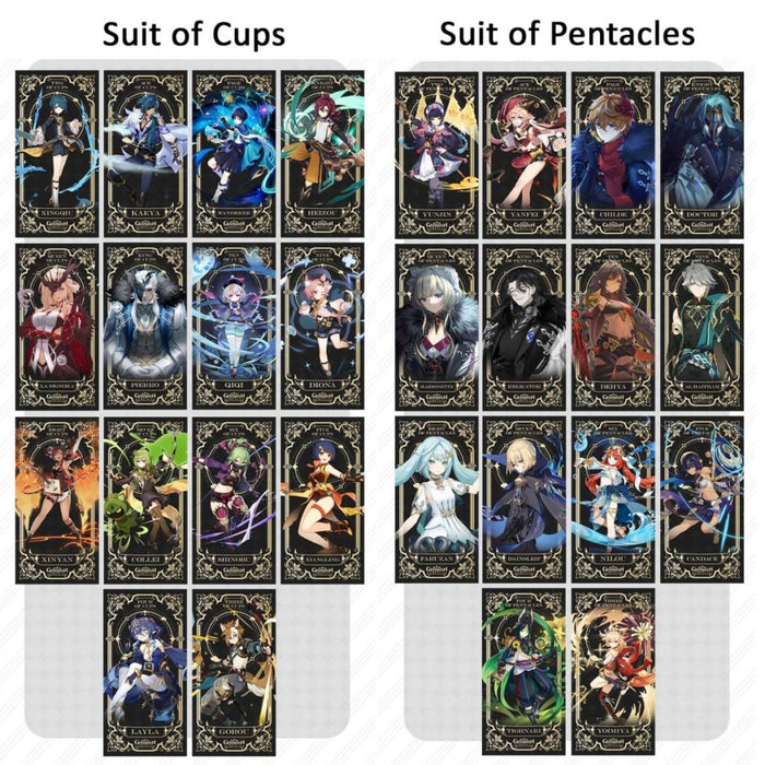 Genshin Impact Tarot Card Set: black, gold Genshin Impact characters, anime fantasy, ornate style