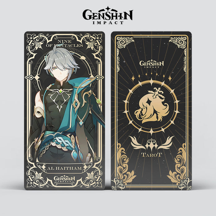 Genshin Impact Tarot Card Set: black, gold Genshin Impact characters, anime fantasy, ornate style
