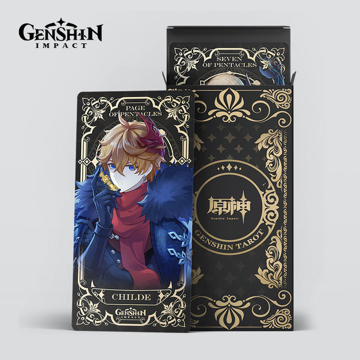 Genshin Impact Tarot Card Set: black, gold Genshin Impact characters, anime fantasy, ornate style