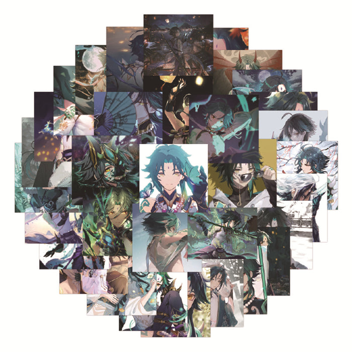 Genshin Impact Xiao Stickers: Stylish and Waterproof: teal, green anime-style fantasy characters, anime, fantasy, illustrated