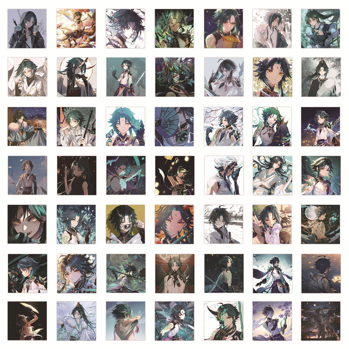 Genshin Impact Xiao Stickers: Stylish and Waterproof: teal, green anime-style fantasy characters, anime, fantasy, illustrated